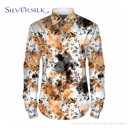 Single breasted print elegant floral men shirt